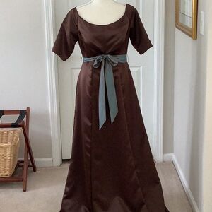 Watters & Watters Brown Satin Maxi Dress Formal Gown Size 0 Made in USA